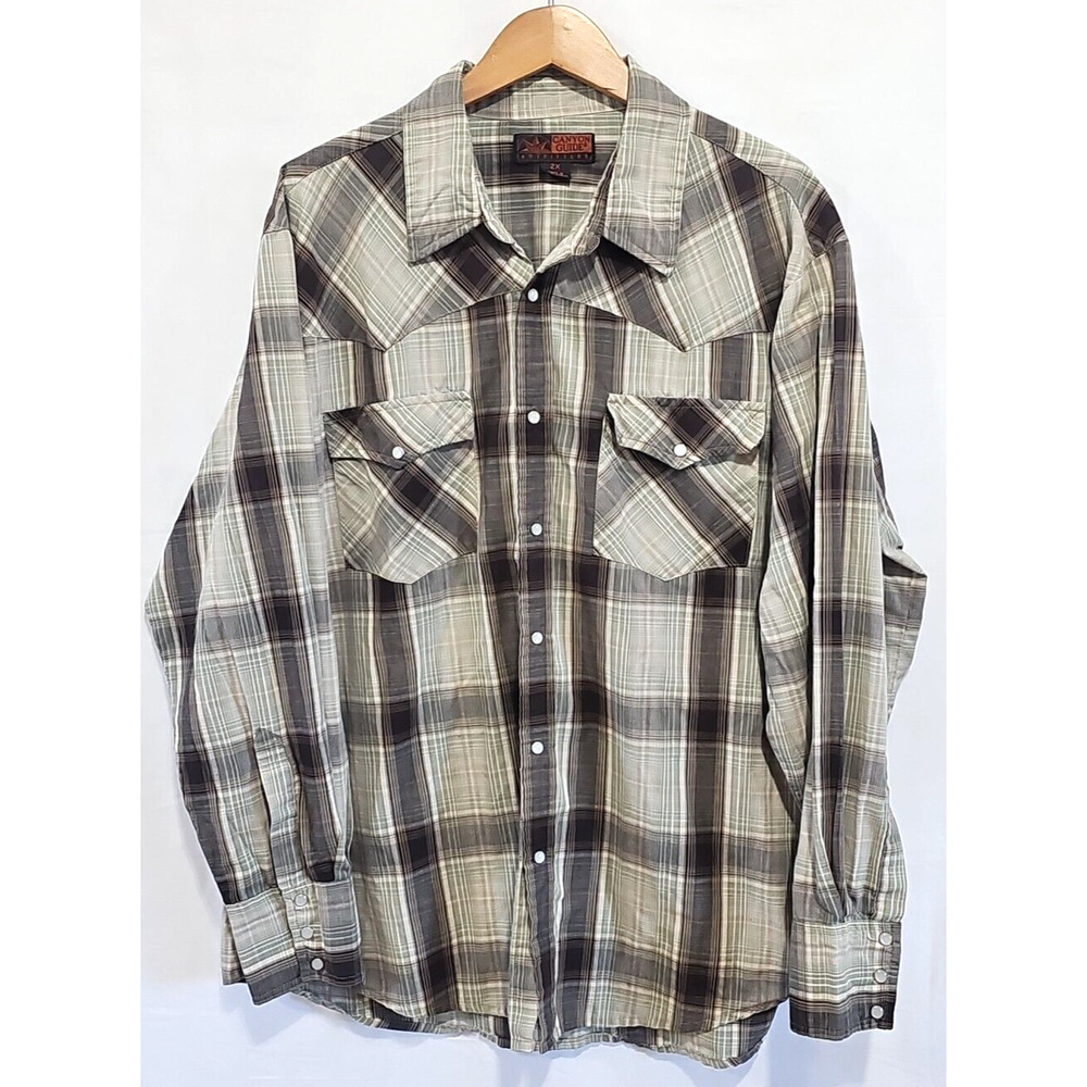 Canyon Guide Outfitters Western Shirt Pearl Snap Buttons Brown Plaid XX-Large